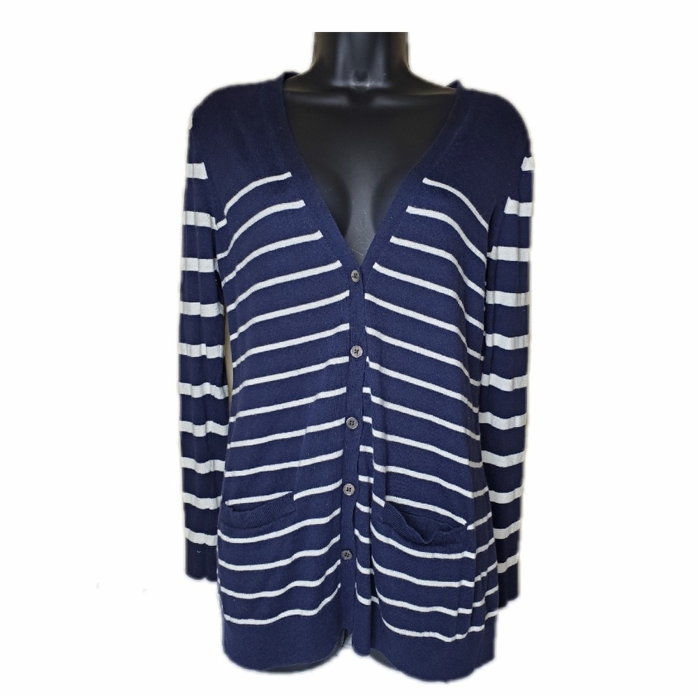 Navy And White Striped Cardigan